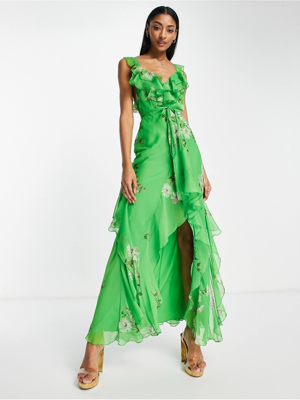 ASOS DESIGN Ruffle detail maxi with dipped hem in floral print Size 8 NWOT